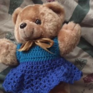 Teddy bear with hand made crochet dress